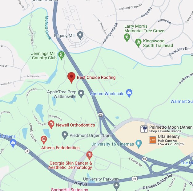 Best Choice Roofing Athens service area map