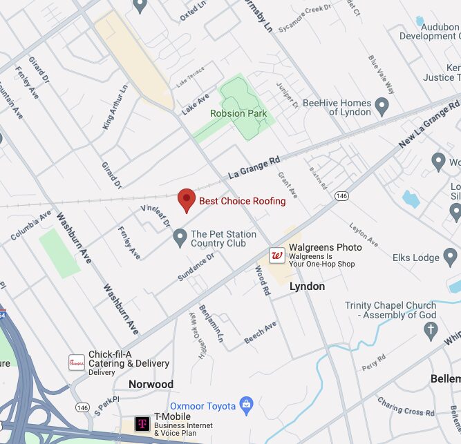 Best Choice Roofing Louisville Service Area Map