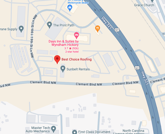 Best Choice Roofing Hickory service area map